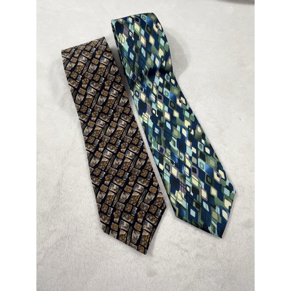 J. GARCIA Men's Neck Tie's Lady With Argyle Socks/Snail Garden Lot Of 2